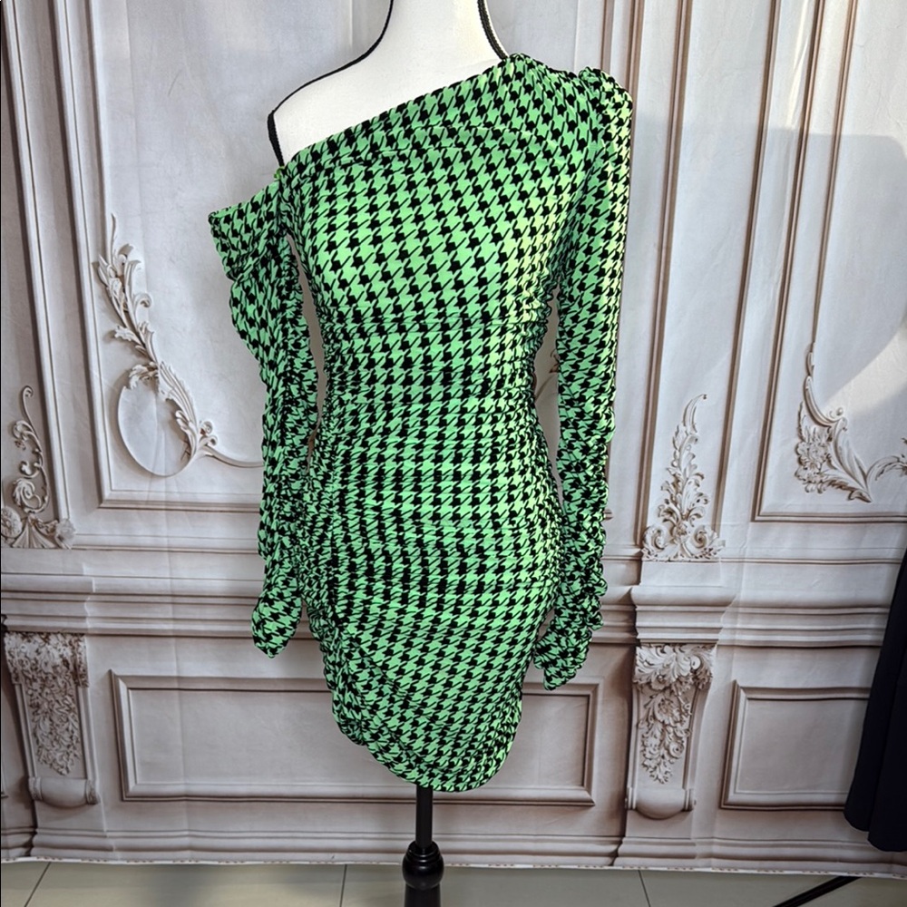 David Koma Green and White Asymmetrical Bodycon Dress